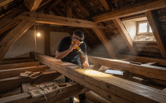 Inspectie van houtconstructie op houtworm